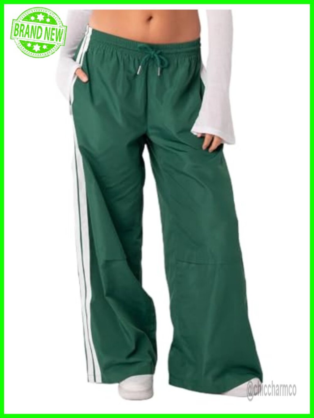 Striped Track Pants Elastic Waist Straight Leg Sweatpants with Pockets